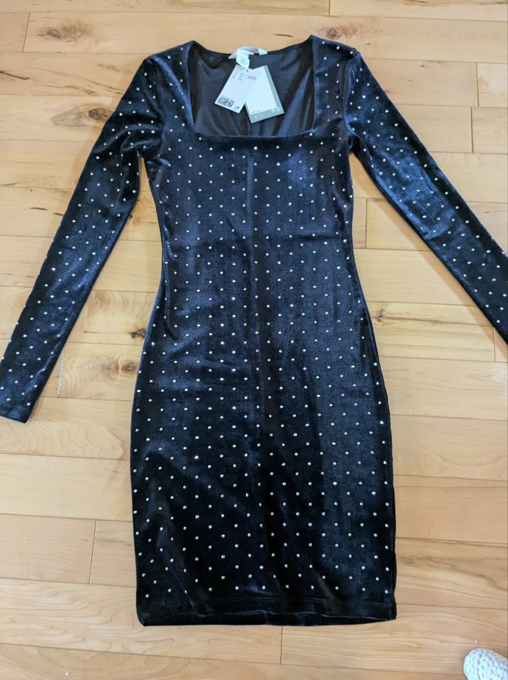 Black Velvet Long Sleeve Rhinestone Dress
